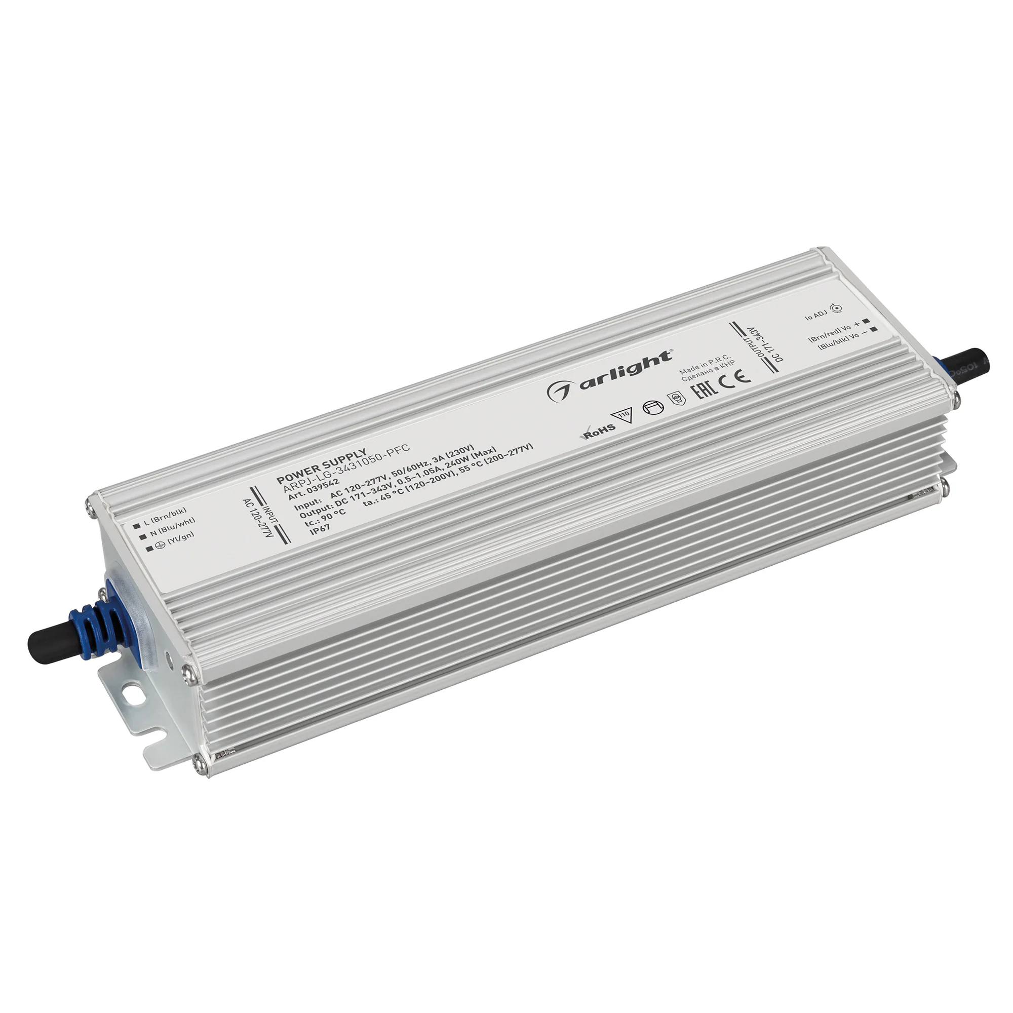 Блок питания ARPJ-LG-3431050-PFC (240W, 171-343V, 0.5-1.05A) 039542 - Источник тока с гальванической развязкой для светильников и мощных светодиодов. Входное напряжение 120-277 VAC. Выходные параметры: 171-343 В, 500-1050mА (регулировка встроенным потенци
