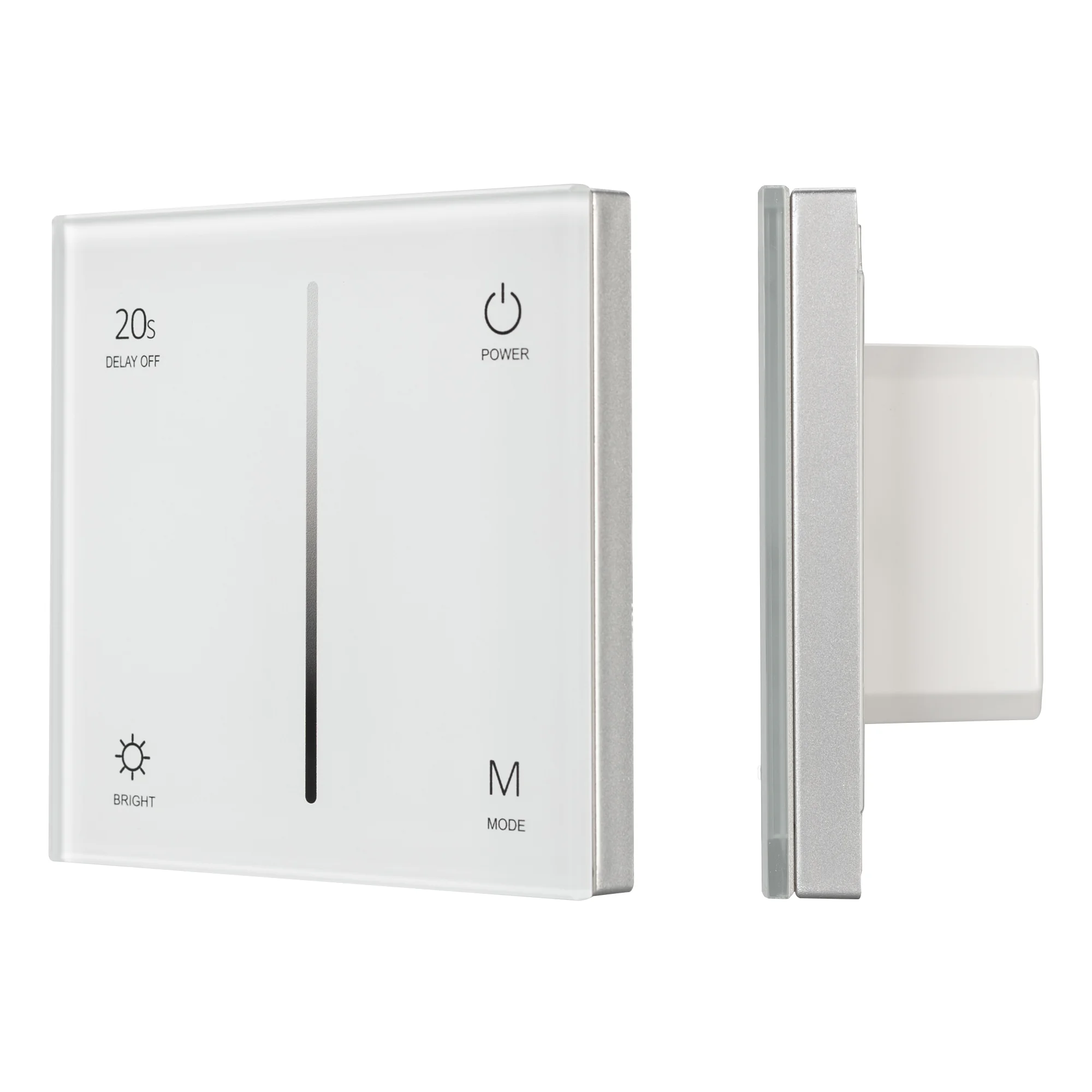 Панель SMART-P35-DIM-IN White (230V, 0-10V, Sens, 2.4G) 027112 - Встраиваемая сенсорная панель, цвет белый. Материал - стекло. Выходной сигнал 0/1-10V. Управление яркостью с сенсорной полосы. 1 зона управления. Питание 230V, входное напряжение 86-265VAC. 