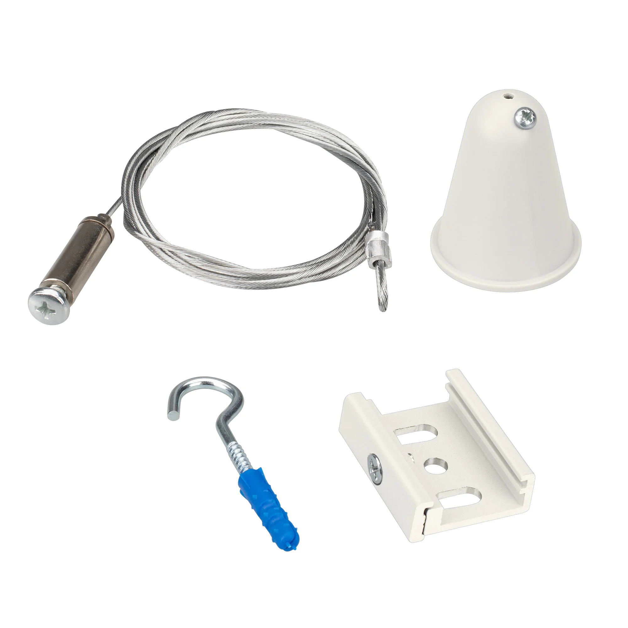 Подвес LGD-4TR-HANG-2-L1500-WH (D) 031262 - Тросовый подвес с пластиковой чашкой O36x47мм для треков 4TR. Длина троса 1.5 м. Цвет белый RAL9010. Выдерживает вес максимум 15 кг. В комплекте трос, чаша, скоба и крюк. Совместим только с шинопроводом серии D3