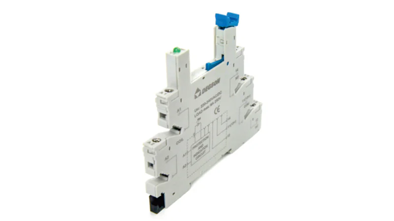 Колодка для реле DPSF05W-E1 - Колодка для реле DRPS-1C-D24, 6A, 250V, фиксация провода: зажимная клетка, с защитой от прикосновения, пластик, цвет: серый монтаж на DIN рейку