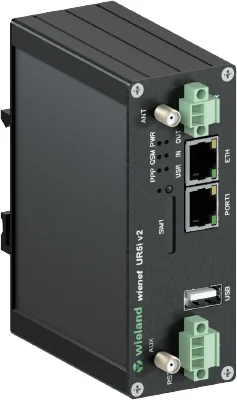 Маршрутизатор WIENET HSPA+UR5i V2 SL - Маршрутизатор GSM / GPRS / HSPA +, серии WieNet, интерфейсы: USB, DI, DO, 1x SIM, 1 порт RJ45 скорость передачи 10/100 MBit/s, антенные разъемы: ANT, DIV (2x SMA), номинальное напряжение: 10-30 VDC, монтаж: на DIN ре