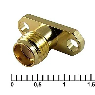 SMA-BJ1 GOLD - Разъём высокочастотный, гнездо SMA, фланцевое крепление под 2 винта, золотой