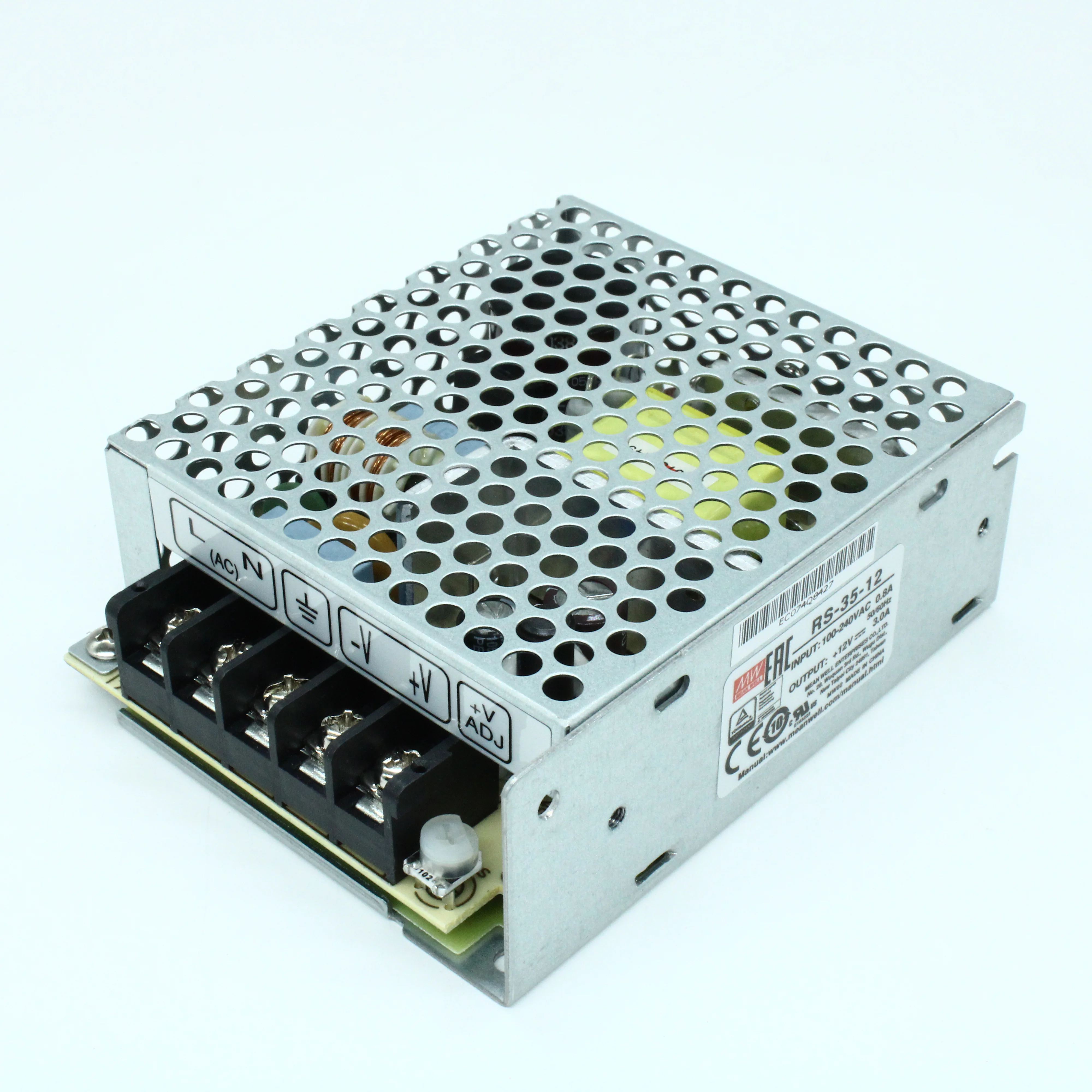RS-35-12 - AC-DC, 35Вт, выход 12В/3A, рег. вых 10.8…13.2 В , вход 88…264В AC, 47…63Гц / 125…373 В DC,  изоляция 3000В AC, в кожухе 99х82х35мм, -25…+70°С