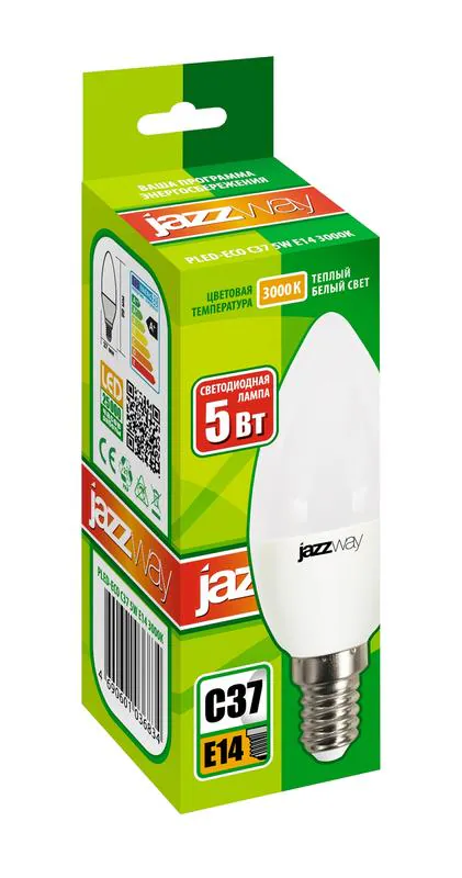 Лампа светодиодная PLED-ECO 5Вт C37 свеча матовая 3000К тепл. бел. E14 400лм 230В 50Гц 1036834A