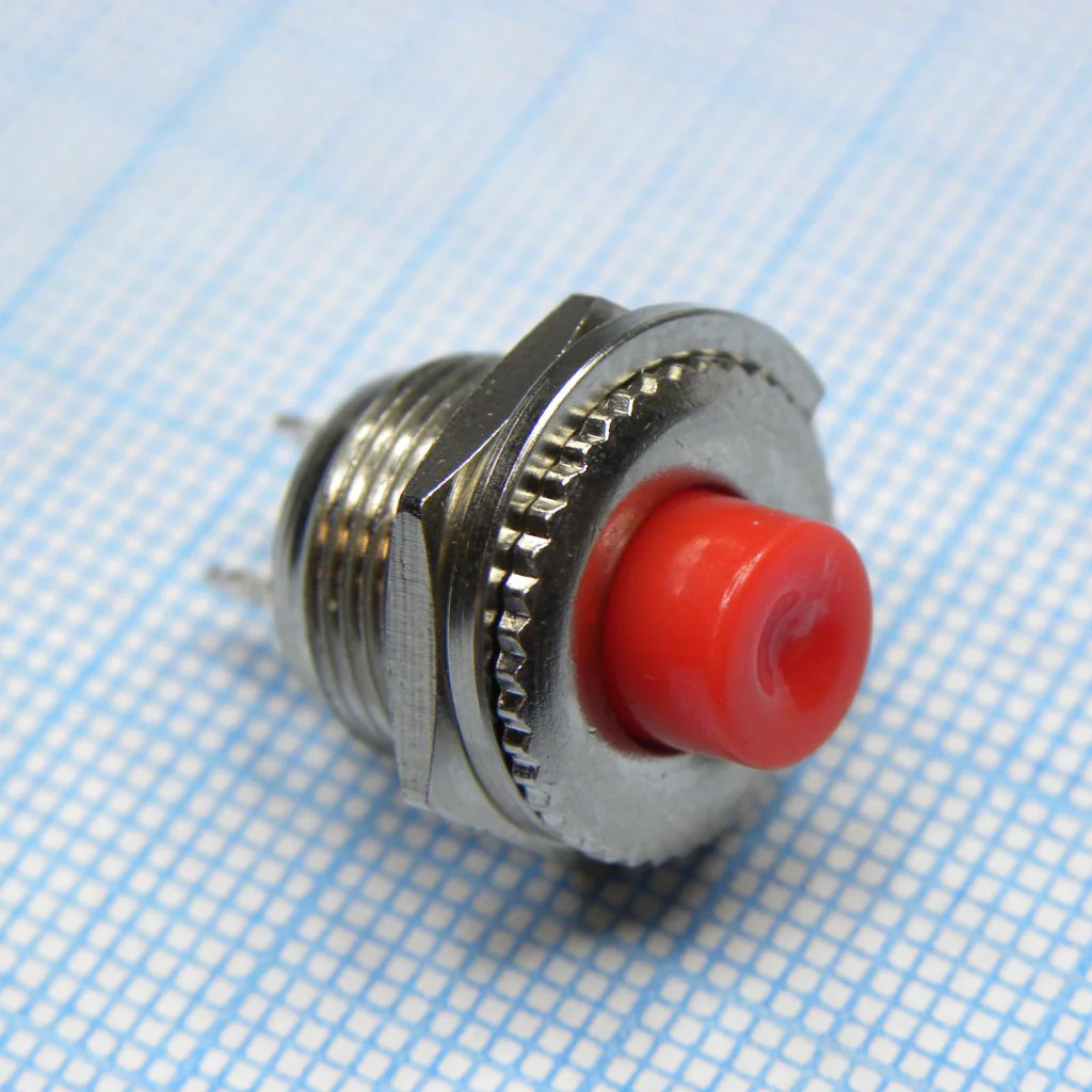 DS PSW-3-R 220В 0.3А off-(on) БФ красн. - кнопка без фиксации,красная, OFF-(ON), SPST, 220 В, 0,3 А, металл, размер установочного отверстия 12мм, диаметр корпуса 14мм, диаметр толкателя 6мм