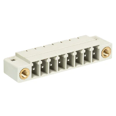 Вилка Wiecon 8513 S / 8 W F - Вилочный разъем, горизонтальный, на плату, с монтажными фланцами, шаг 3,5 мм, 8 полюсов, фиксация на плате пайкой, 250V, 8А, без маркировки, цвет: серый, серия 8513 S WF