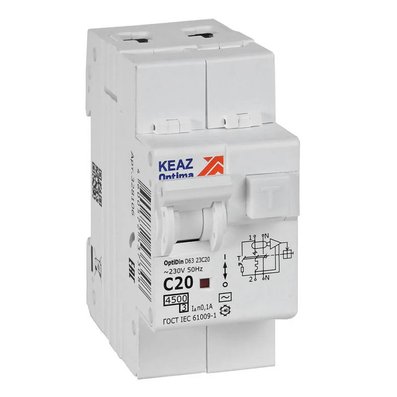АВДТ с защитой от сверхтоков OptiDin D63-23C20-AC-У3 (2P, C20, 100mA, 4,5кА)
