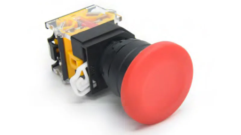 Кнопка  DT22A-MR11/BU - Кнопка управления в сборе, без фиксации, 24 - 380VAC / DC, 0,6 - 10A, без подсветки, грибок, 1NO1NC, цвет: синий, диаметр отверстия: 22 мм, пластиковая обойма кнопки