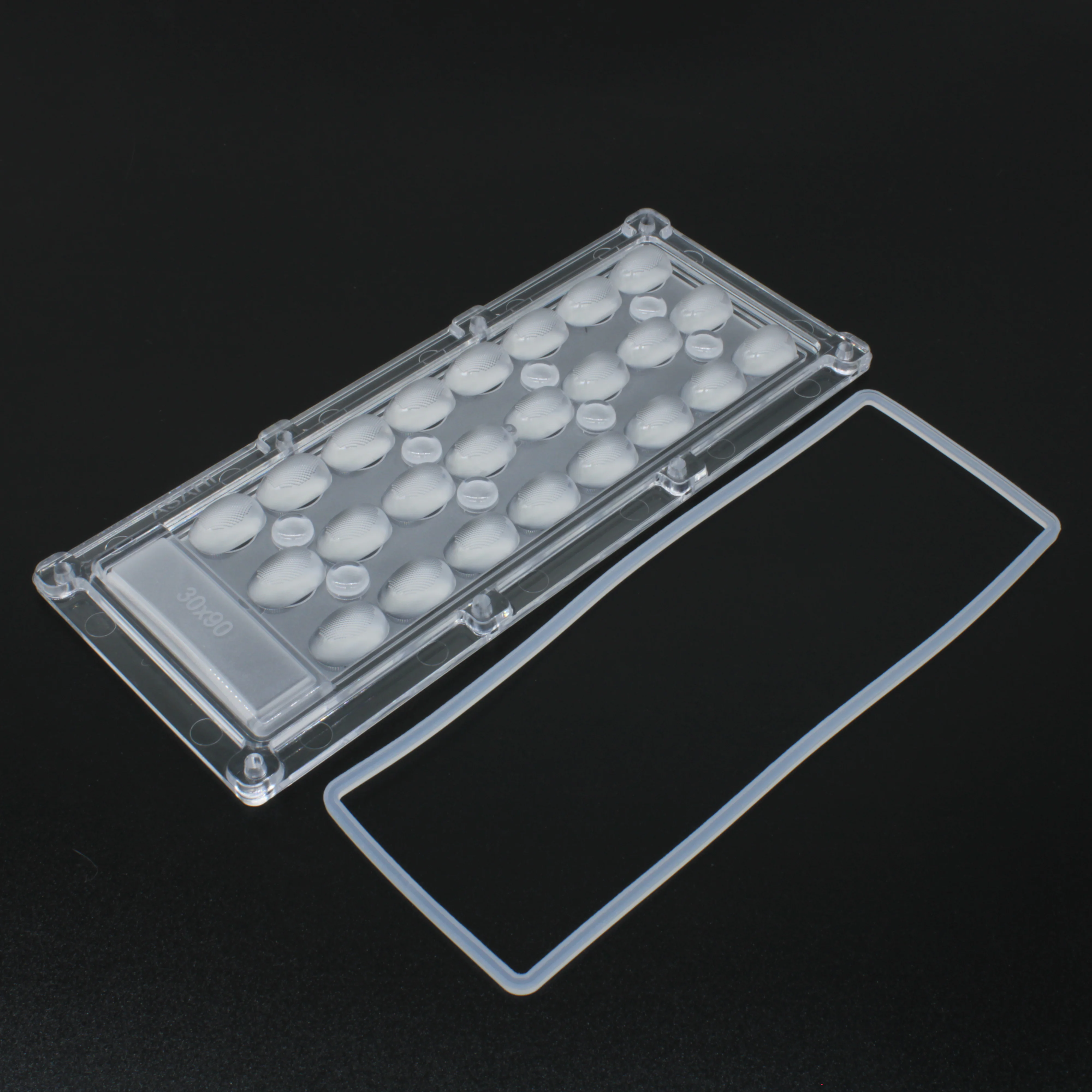ALHB173D24LED3090G - Групповая прямоугольная линза 3x8 на 24 светодиода 3030/2835/5050, эфф=90%, 30°x90°, 173x71.4mm   H:mm, PMMA