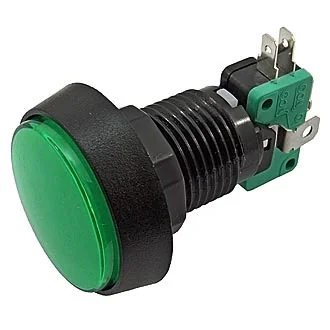 GMSI-4B-C NO(NC)+NC(NO) GREEN - Кнопка круглая с LED подсветкой, цвет зеленый, диаметр 44мм, посадочное отверстие 24.5мм, 5А/250В