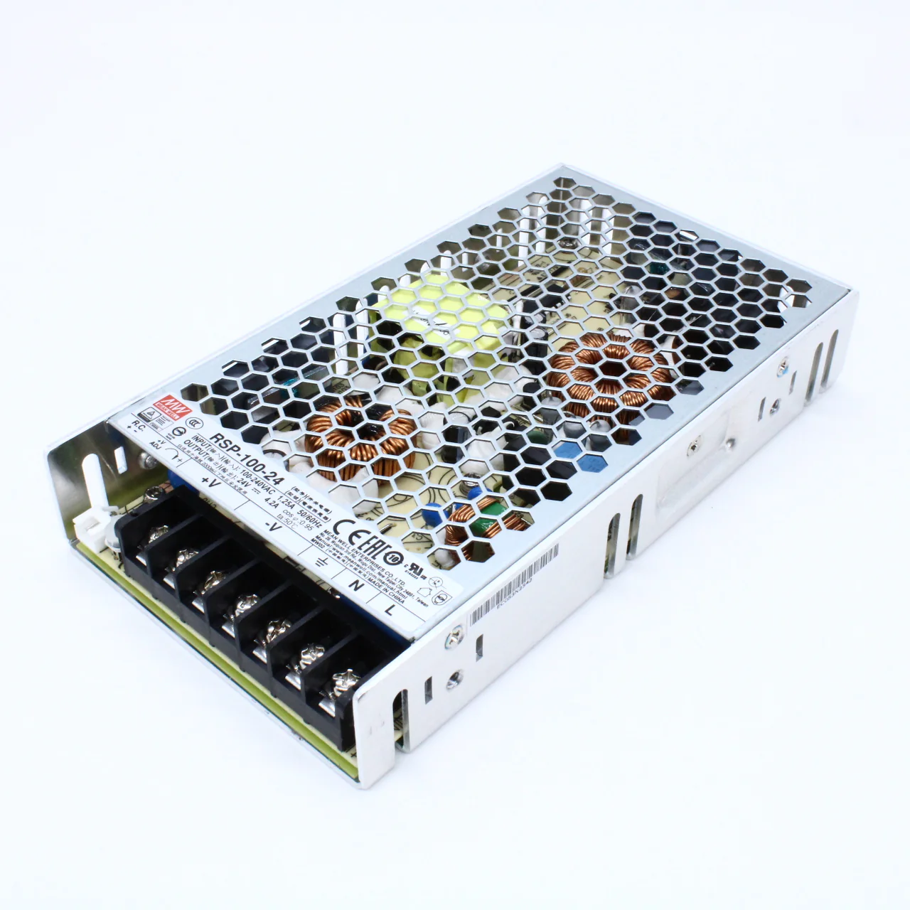 RSP-100-24 - AC-DC, 100.8Вт, ККМ, вход 85…264В AC, 47…63Гц /120…370В DC, выход 24В/4.2A, рег. вых 22.8…26.4В, изоляция 3750В AC, в корпусе 179х99х30мм, -30…+70°С