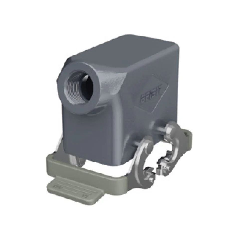 Крышка разъема H10B-SO-2L-PG13.5 - Крышка разъема на кабель, типоразмер 10B, стандартное исполнение, без уплотнителя, 1 отверстие с резьбой для кабельных вводов PG13,5, с боковым расположением, с двумя защелками, материал корпуса: алюминиевый сплав