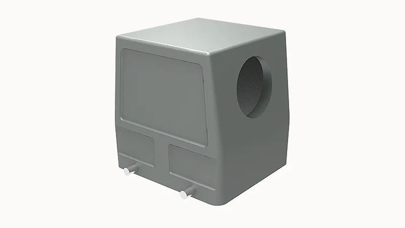 Крышка разъема D32B-SE-4g-PG29 - Крышка разъема на кабель, типоразмер 32B, стандартное исполнение, без уплотнителя, 1 отверстие с резьбой для кабельных вводов PG29, с боковым расположением, без защелок (упоры для двух защелок), материал корпуса: алюминиев